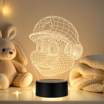 3D Illusion Mario Face CartoonLed Night Lamp with Warm White Color Gift for Cartoon Lover Best Gift for Children Girls Boys